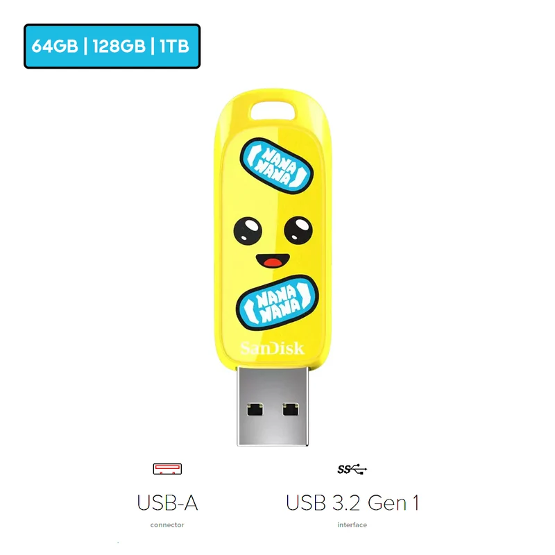 SanDisk Fortnite USB 3.2 Gen 1 Up to 130MB/s Read USB Flash Drive - Peely Edition (64GB, 128GB, 1TB)