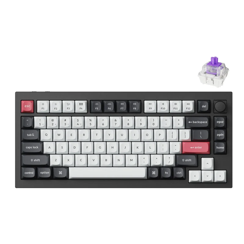 Keychron Q1 HE QMK 75% Fully Assembled Knob RGB Backlight Hot-Swappable Wireless Magnetic Switch Keyboard - Carbon Black (Gateron Double-Rail Magnetic Nebula Switch) (Q1H-M1)