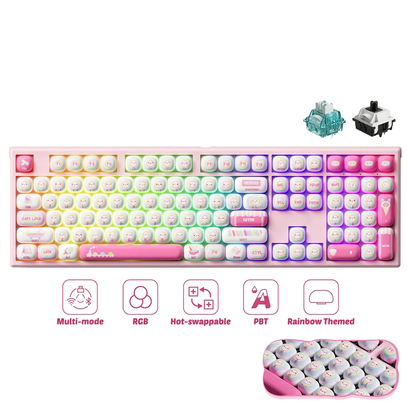 Akko x MonsGeek MG108B Rainbow Marshmallows Multi-Mode RGB Hot-Swappable Mechanical Keyboard (Akko V3 Piano Pro Switch, Akko Creamy Cyan Switch)