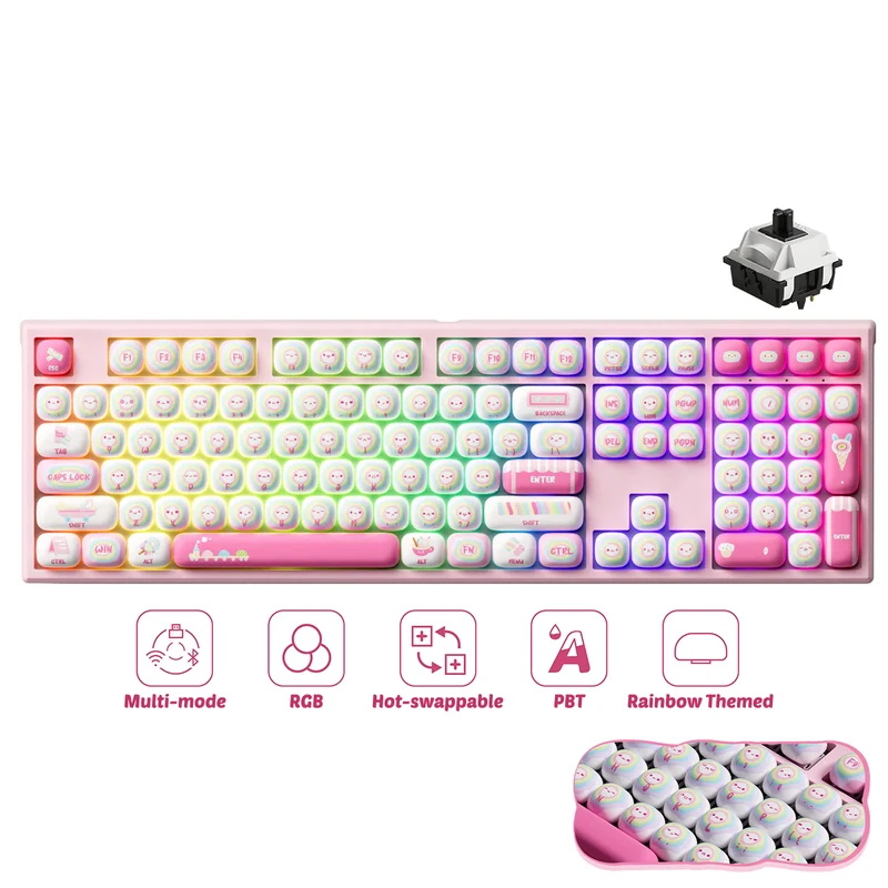 Akko x MonsGeek MG108B Rainbow Marshmallows Multi-Mode RGB Hot-Swappable Mechanical Keyboard (Akko V3 Piano Pro Switch, Akko Creamy Cyan Switch)