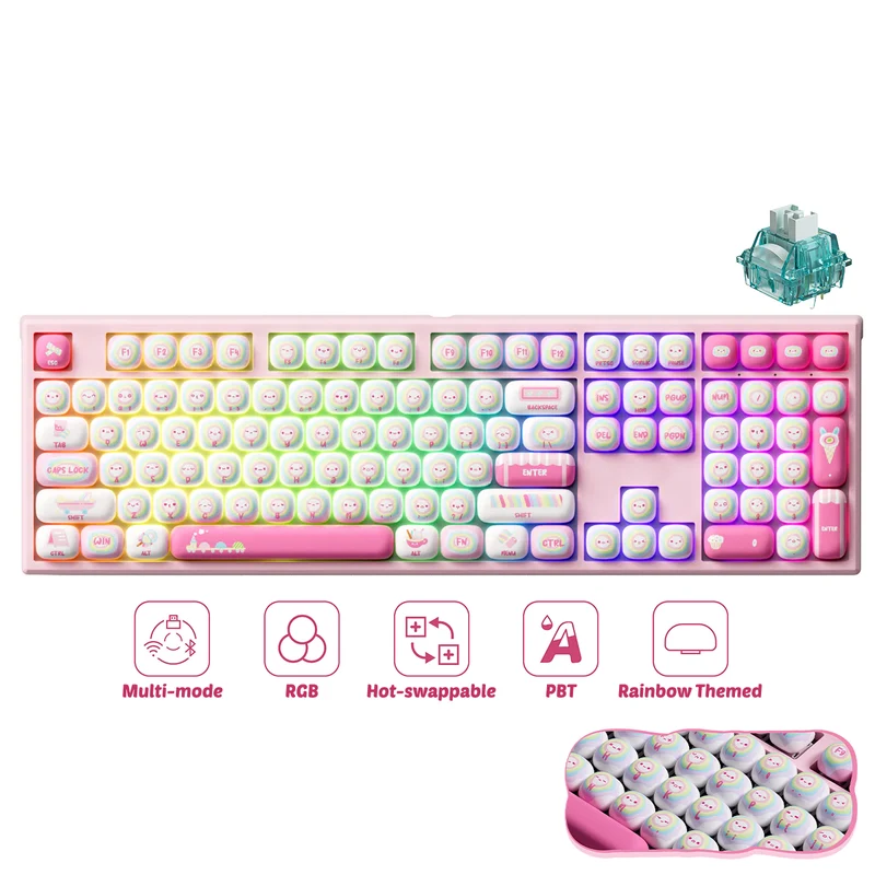 Akko x MonsGeek MG108B Rainbow Marshmallows Multi-Mode RGB Hot-Swappable Mechanical Keyboard (Akko V3 Piano Pro Switch, Akko Creamy Cyan Switch)