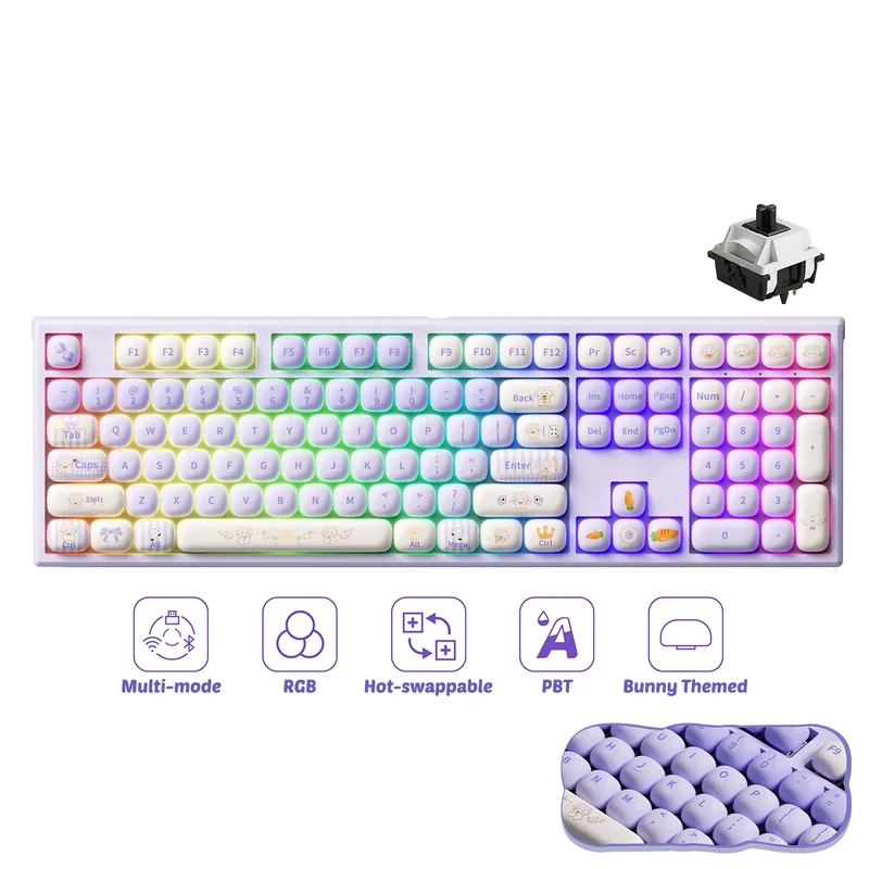 Akko x MonsGeek MG108B Magic Lop Bunny Multi-Mode RGB Hot-Swappable Mechanical Keyboard (Akko V3 Piano Pro Switch)