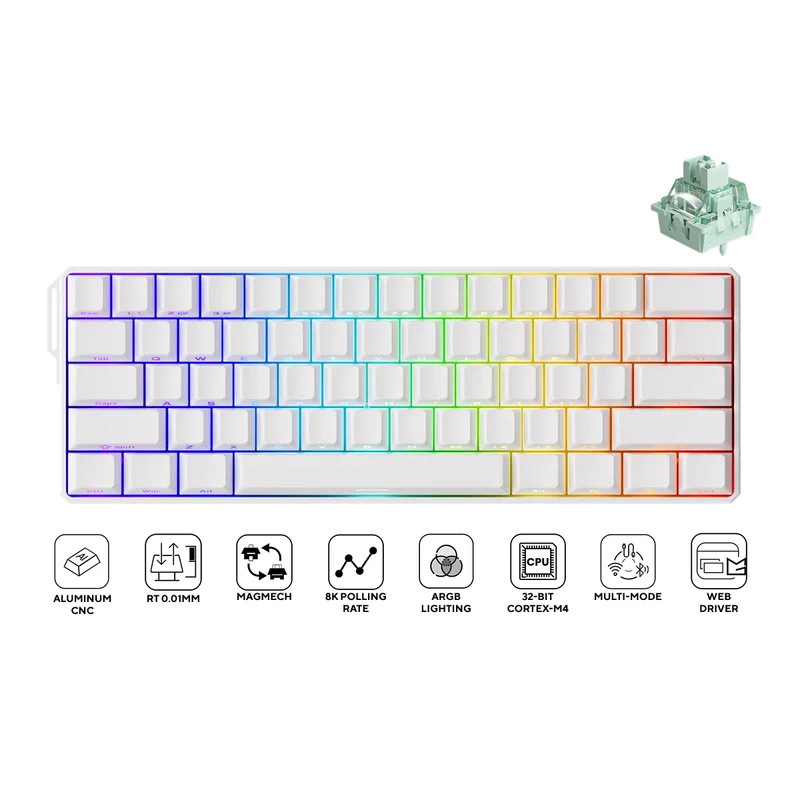 MonsGeek FUN60 Ultra SP Shine-Through Multi-Mode RGB Mechanical Keyboard (White) (Akko Glare Magnetic Switch)