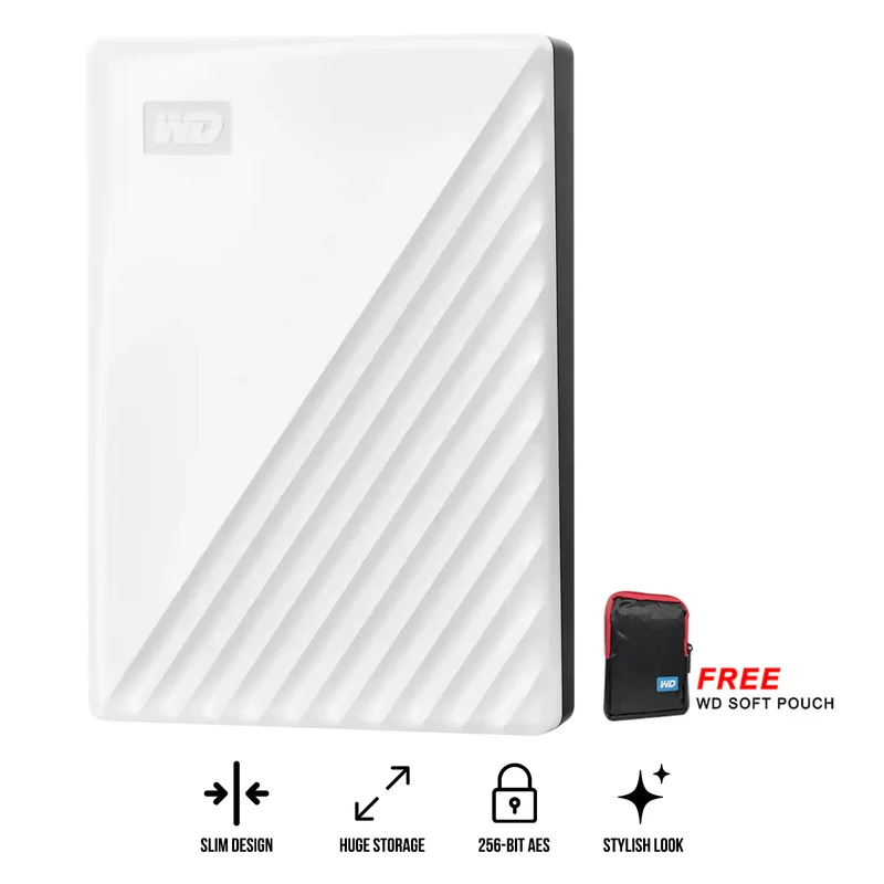 WD My Passport External Hard Drive USB 3.2 Gen 1 4TB (White) + WD Soft Pouch