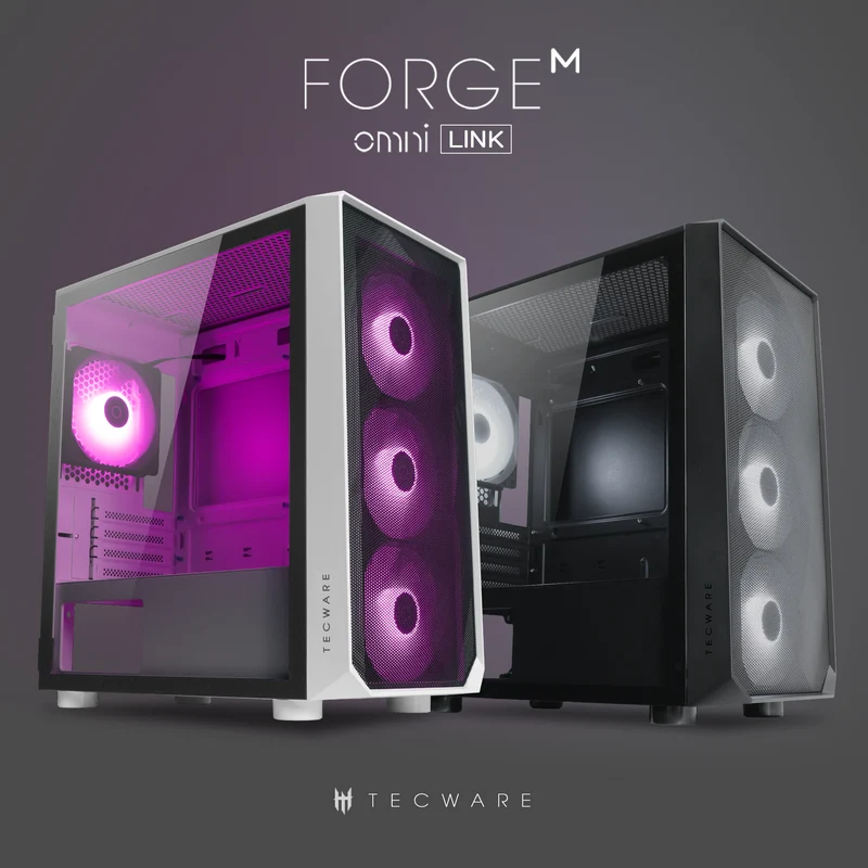 Tecware Forge M Omni Link Mesh Front /TG Side Panel High Airflow PC Case (Black, White)