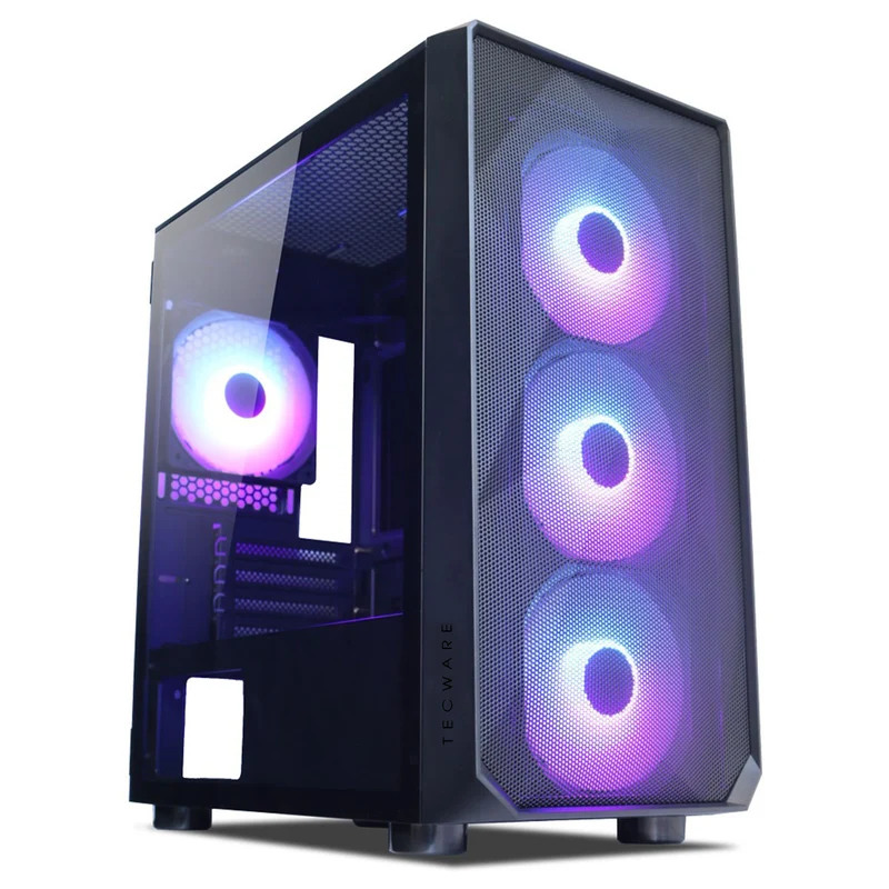 Tecware Forge M Omni Link Mesh Front /TG Side Panel High Airflow PC Case (Black, White)