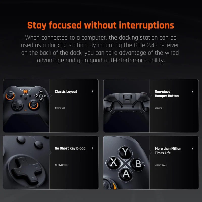 Bigbig Won GALE Hall Wireless Gaming Controller with Smart Charging Stand for Win 10&11 / Switch / Android / iOS (Black, Gray)