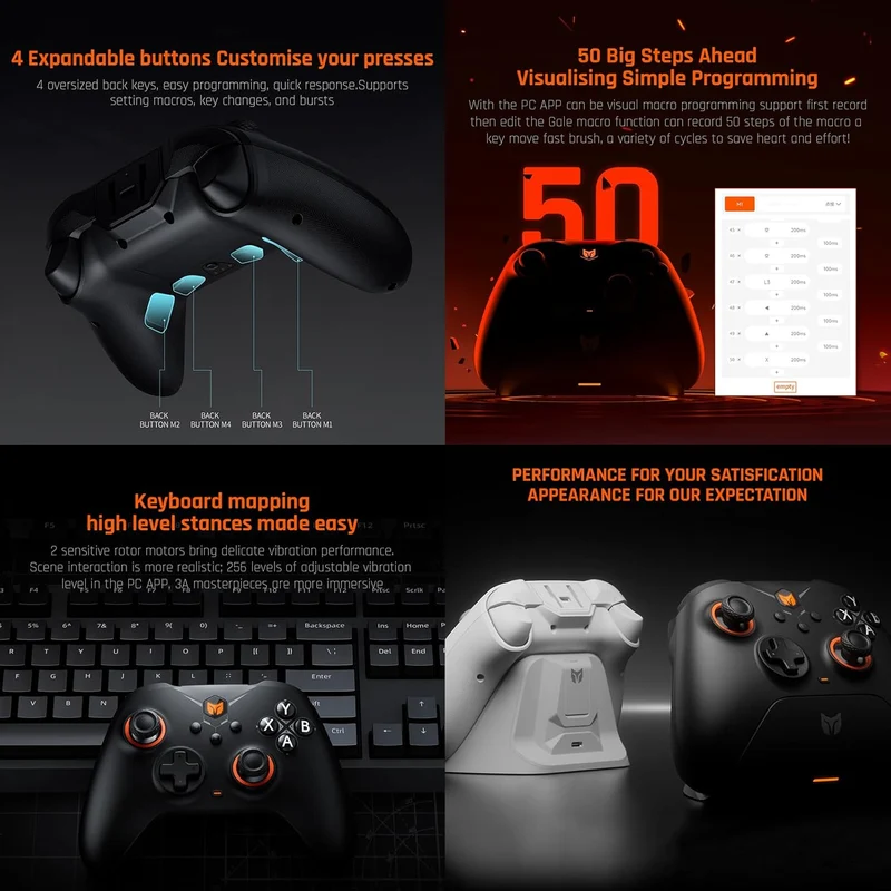 Bigbig Won GALE Hall Wireless Gaming Controller with Smart Charging Stand for Win 10&11 / Switch / Android / iOS (Black, Gray)