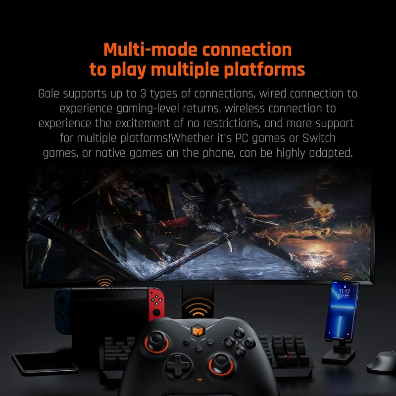 Bigbig Won GALE Hall Wireless Gaming Controller with Smart Charging Stand for Win 10&11 / Switch / Android / iOS (Black, Gray)