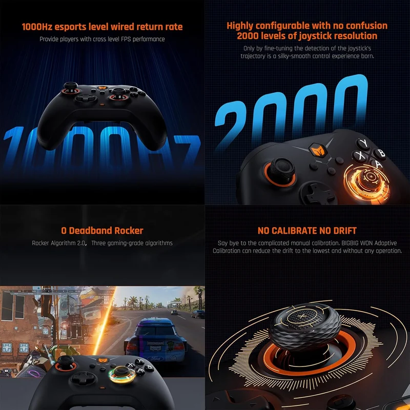 Bigbig Won GALE Hall Wireless Gaming Controller with Smart Charging Stand for Win 10&11 / Switch / Android / iOS (Black, Gray)