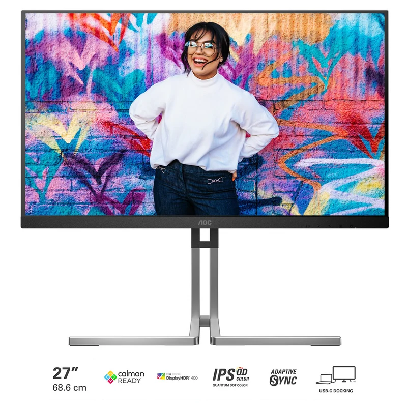 AOC Graphic Pro Q27U3CV/71 27" QHD (2560x1440) 75Hz 4ms GtG IPS QD 3-Sided Frameless Adaptive Sync Monitor (Black/Grey)