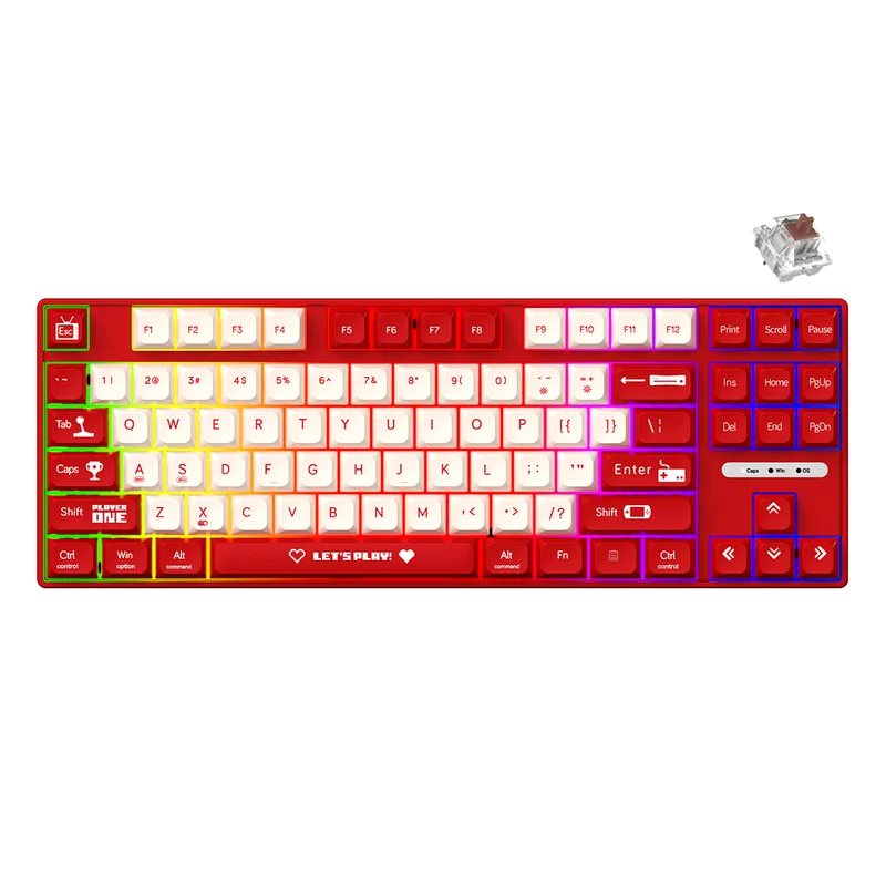 Ajazz AK870MC RGB Wired 87-Keys TKL Gasket-mounted Hot Swappable Mechanical Keyboard (Red/White) (Brown Switch, Red Switch)