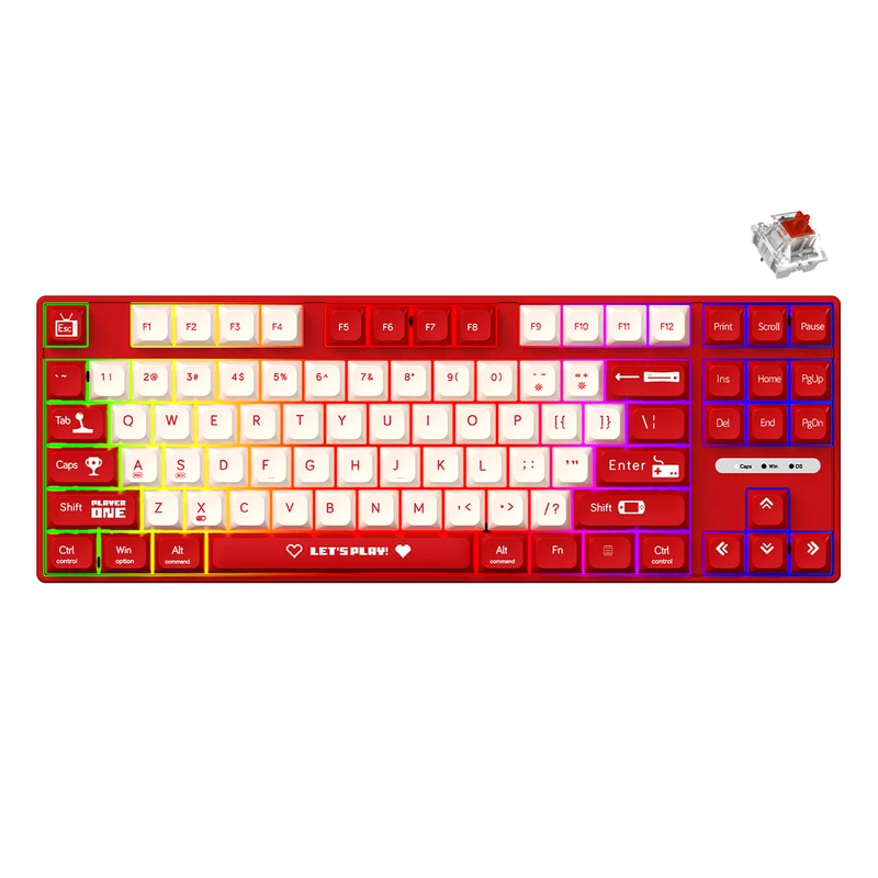 Ajazz AK870MC RGB Wired 87-Keys TKL Gasket-mounted Hot Swappable Mechanical Keyboard (Red/White) (Brown Switch, Red Switch)