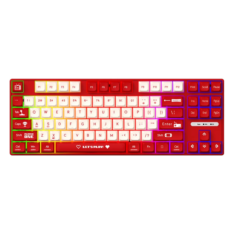 Ajazz AK870MC RGB Wired 87-Keys TKL Gasket-mounted Hot Swappable Mechanical Keyboard (Red/White) (Brown Switch, Red Switch)