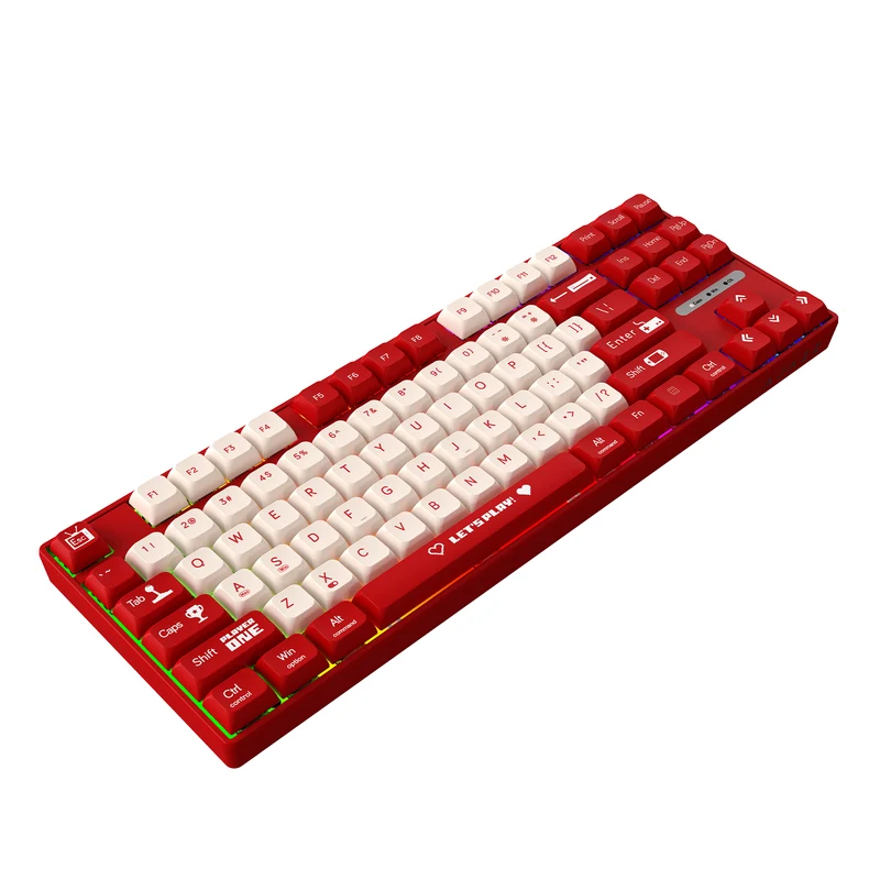 Ajazz AK870MC RGB Wired 87-Keys TKL Gasket-mounted Hot Swappable Mechanical Keyboard (Red/White) (Brown Switch, Red Switch)