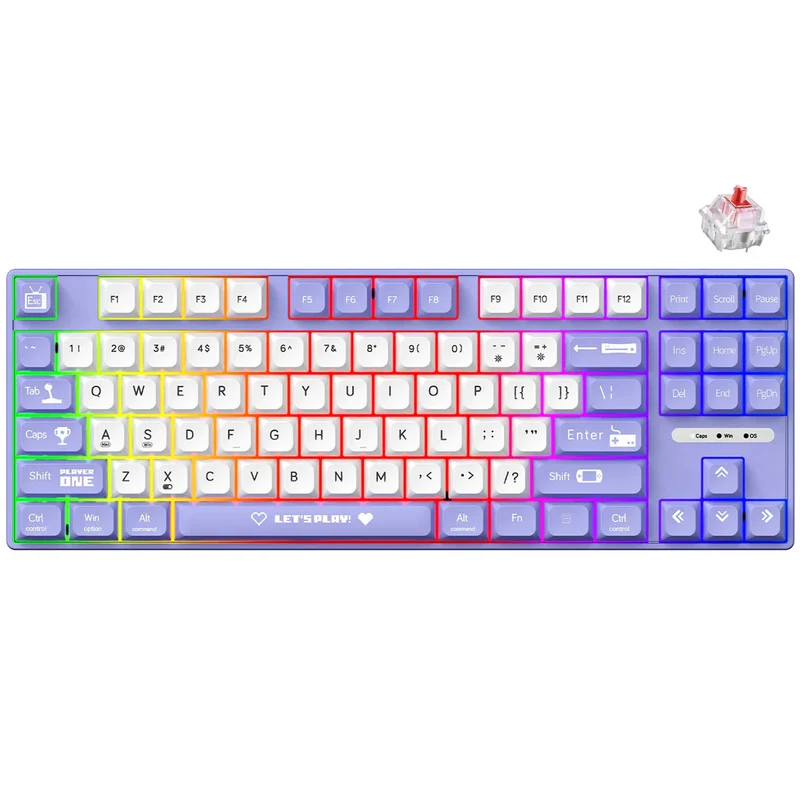 Ajazz AK870MC RGB Wired 87-Keys TKL Gasket-mounted Hot Swappable Mechanical Keyboard (Purple/White) (Brown Switch, Red Switch)