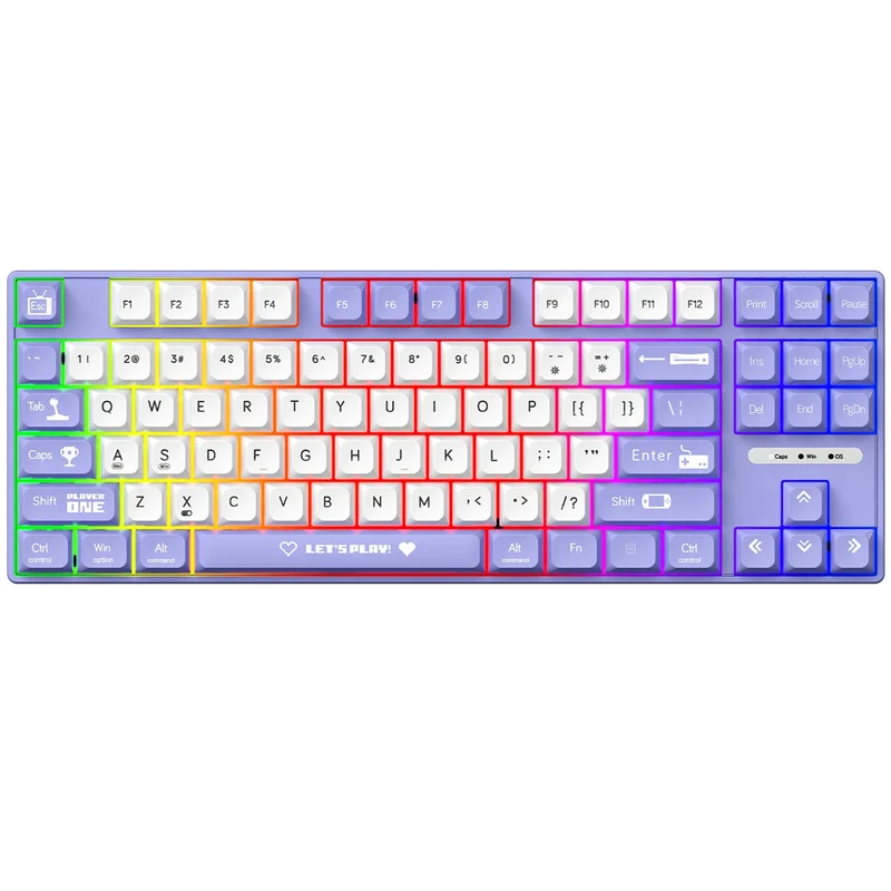 Ajazz AK870MC RGB Wired 87-Keys TKL Gasket-mounted Hot Swappable Mechanical Keyboard (Purple/White) (Brown Switch, Red Switch)