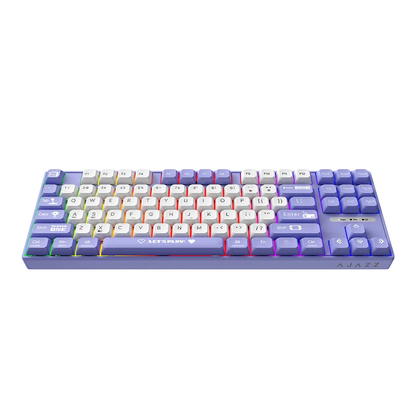 Ajazz AK870MC RGB Wired 87-Keys TKL Gasket-mounted Hot Swappable Mechanical Keyboard (Purple/White) (Brown Switch, Red Switch)