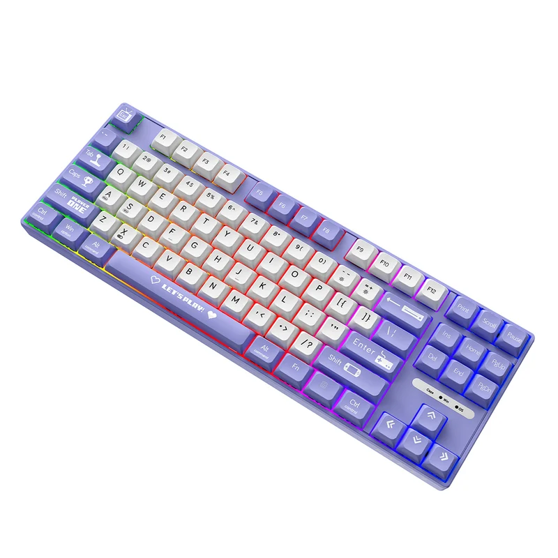 Ajazz AK870MC RGB Wired 87-Keys TKL Gasket-mounted Hot Swappable Mechanical Keyboard (Purple/White) (Brown Switch, Red Switch)