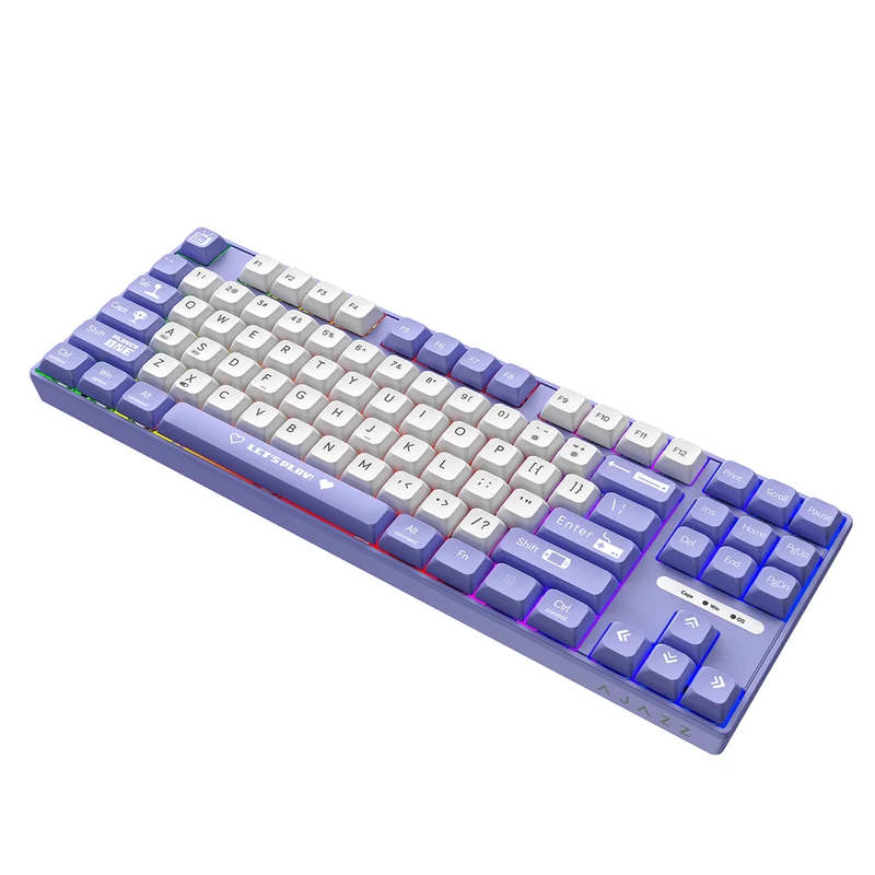 Ajazz AK870MC RGB Wired 87-Keys TKL Gasket-mounted Hot Swappable Mechanical Keyboard (Purple/White) (Brown Switch, Red Switch)