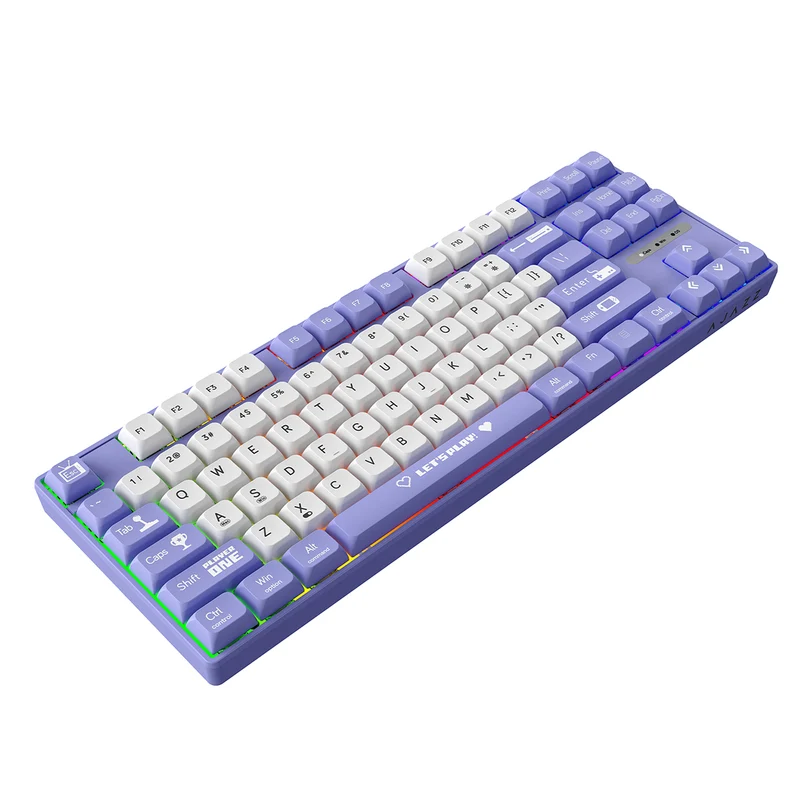 Ajazz AK870MC RGB Wired 87-Keys TKL Gasket-mounted Hot Swappable Mechanical Keyboard (Purple/White) (Brown Switch, Red Switch)