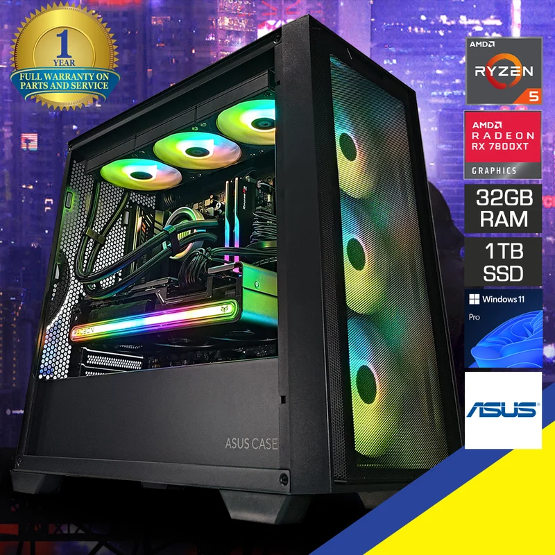 Aurora A21 Black Desktop Gaming PC | AMD Ryzen 5 7600 | 32GB RAM | 1TB SSD | RX 7800 XT | Windows 11 Pro
