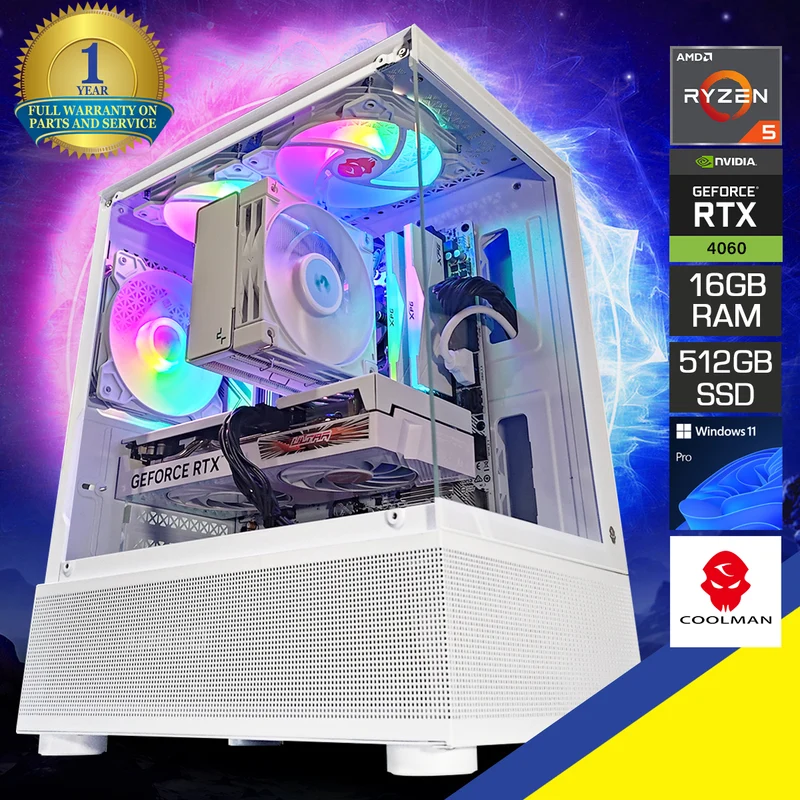 Alpha Reyna White Desktop Gaming PC | AMD Ryzen 5 5500 | 16GB RAM | 512GB SSD | RTX 4060 | Windows 11 Pro
