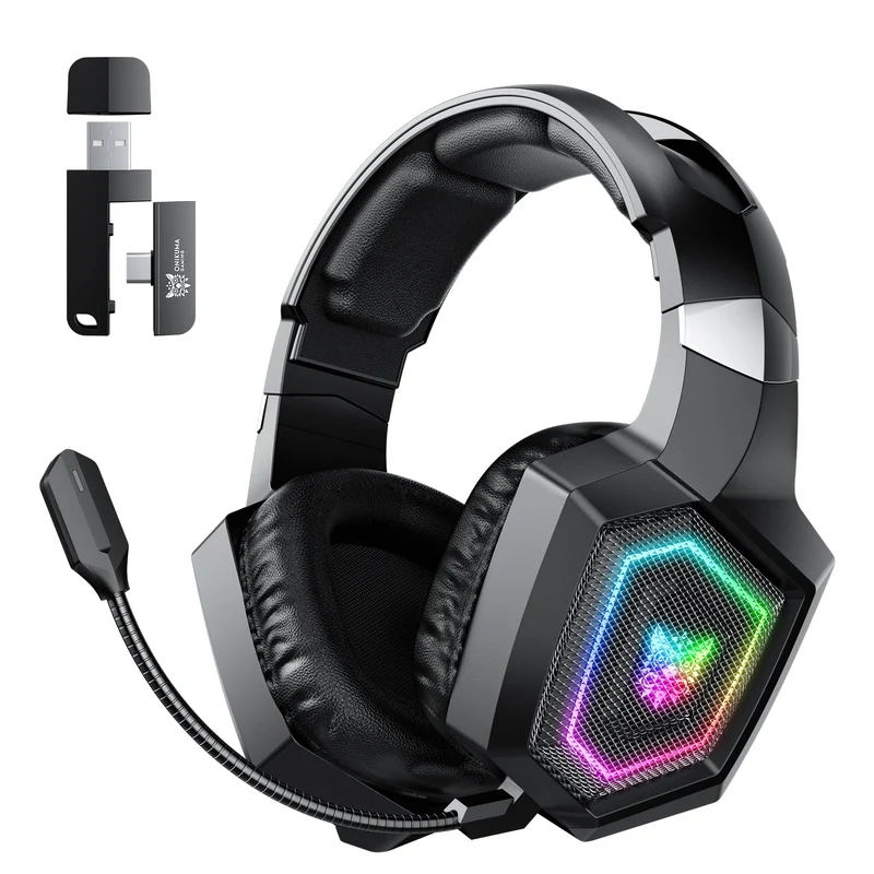 Onikuma GT806 RGB Tri-Mode Gaming Headset with Microphone (Black, White)