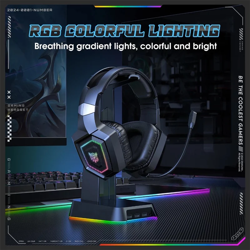 Onikuma GT806 RGB Tri-Mode Gaming Headset with Microphone (Black, White)