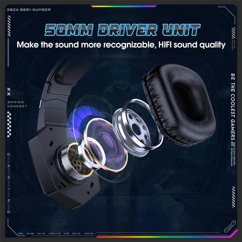 Onikuma GT806 RGB Tri-Mode Gaming Headset with Microphone (Black, White)