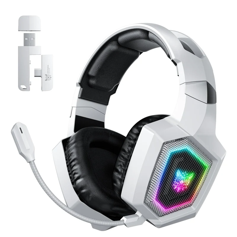 Onikuma GT806 RGB Tri-Mode Gaming Headset with Microphone (Black, White)