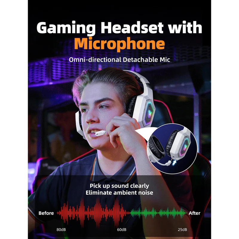 Onikuma GT806 RGB Tri-Mode Gaming Headset with Microphone (Black, White)