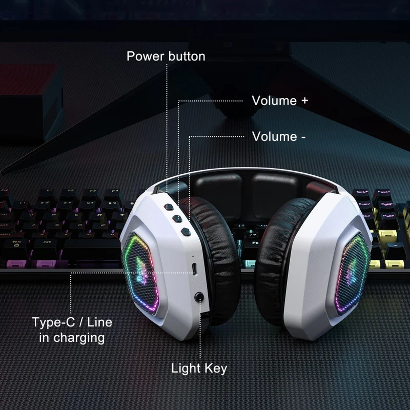 Onikuma B100 RGB Tri-Mode Gaming Headset (Black, White)