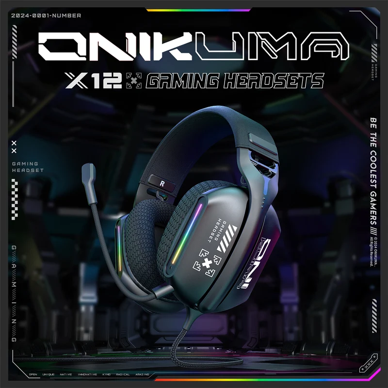 Onikuma X12 RGB Wired Gaming Headset with Noise Cancelling Microphone (Black)