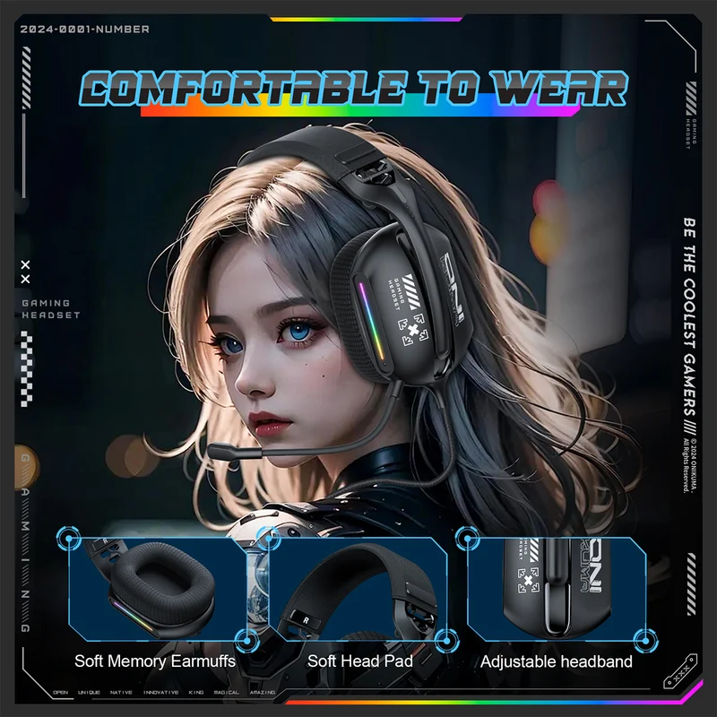 Onikuma X12 RGB Wired Gaming Headset with Noise Cancelling Microphone (Black)