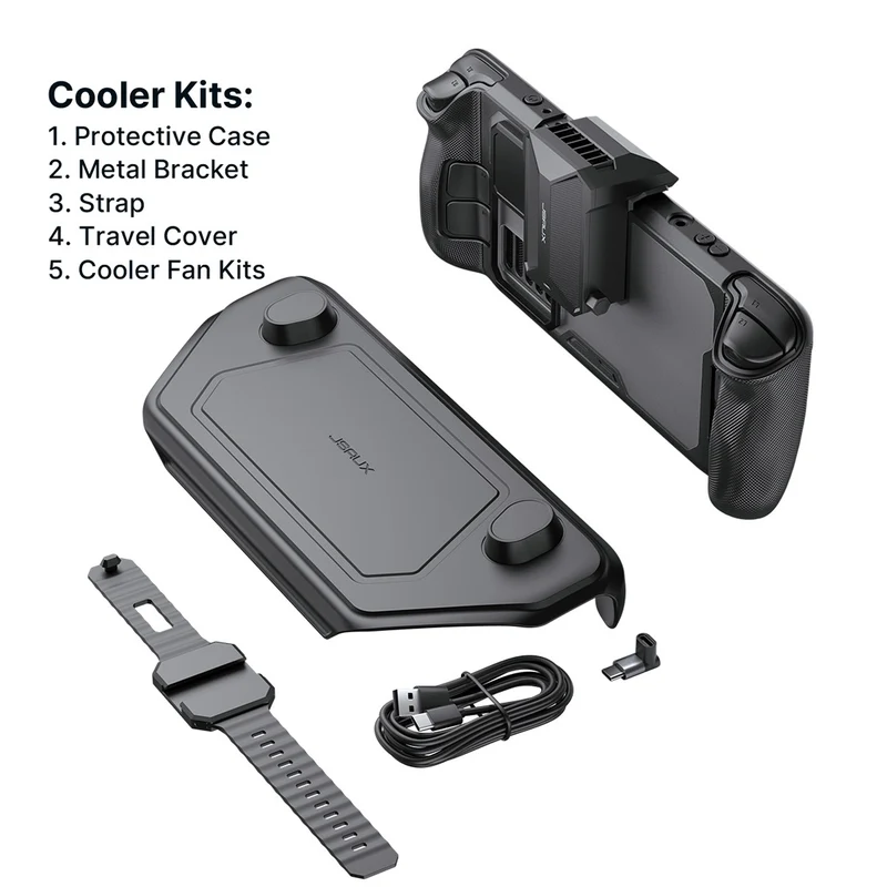 JSAUX ModCase for Steam Deck/ Steam Deck OLED (Black) (PC0104) (Basic Set, Cooler Kit, Hub Kit, Power Bank Kit)