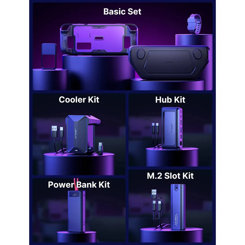 JSAUX ModCase for Steam Deck/ Steam Deck OLED (Black) (PC0104) (Basic Set, Cooler Kit, Hub Kit, Power Bank Kit)