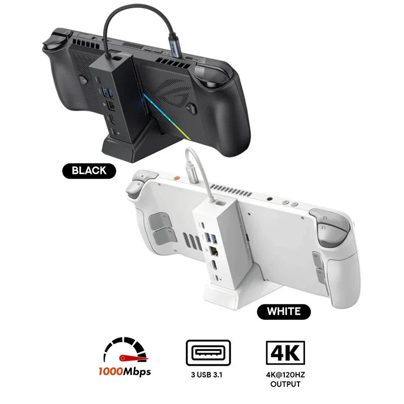 JSAUX USB-C 6-in-1 Multifunctional Docking Station for Steam Deck/ Steam Deck OLED/ ROG Ally/ ROG Ally X/ Legion Go (Black, White) (HB0609)