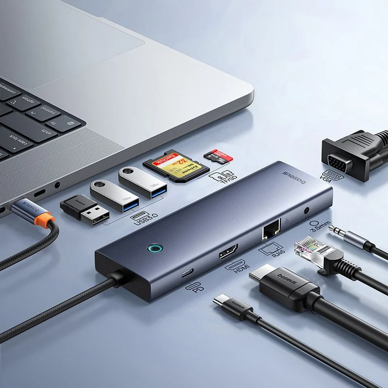 Baseus UltraJoy Series 10-Port Hub Docking Station USB-C to HDMI 4K@60Hz + VGA + 3xUSB 3.0 + PD + RJ45 + SD/TF + 3.5mm (Space Grey) (B0005280C811-00)