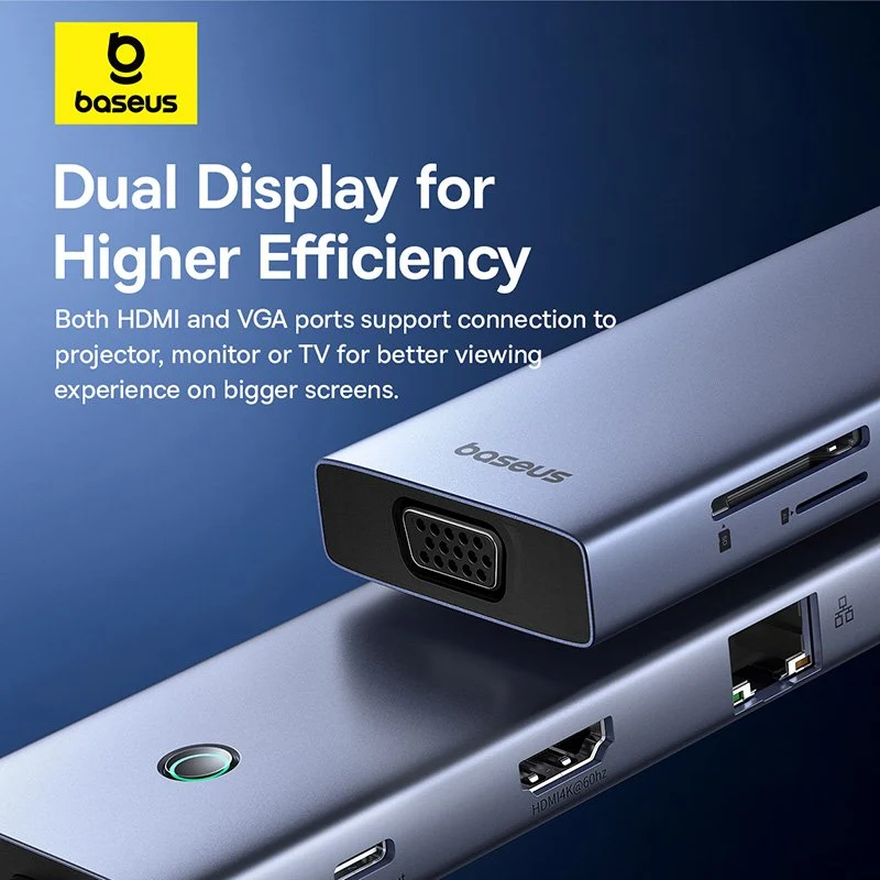 Baseus UltraJoy Series 10-Port Hub Docking Station USB-C to HDMI 4K@60Hz + VGA + 3xUSB 3.0 + PD + RJ45 + SD/TF + 3.5mm (Space Grey) (B0005280C811-00)