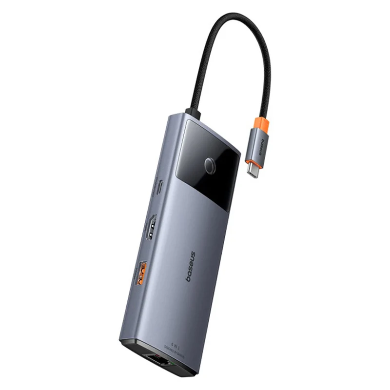 Baseus Metal Gleam Series II 6-Port Hub USB-C to HDMI 4K@60Hz + USB-C + 2xUSB-A + RJ45 + PD (Space Grey) (B00061802813-00)