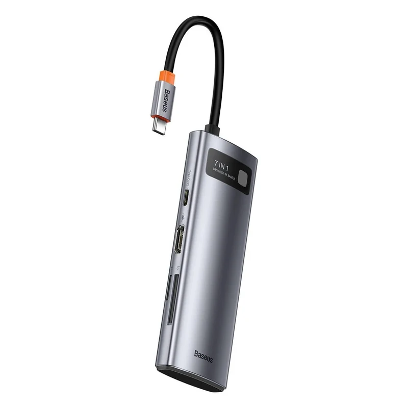Baseus Metal Gleam Series 7-Port Hub Type-C To Type C + HDMI + 2xUSB 3.0 + PD + SD/TF (Grey) (WKWG020113)