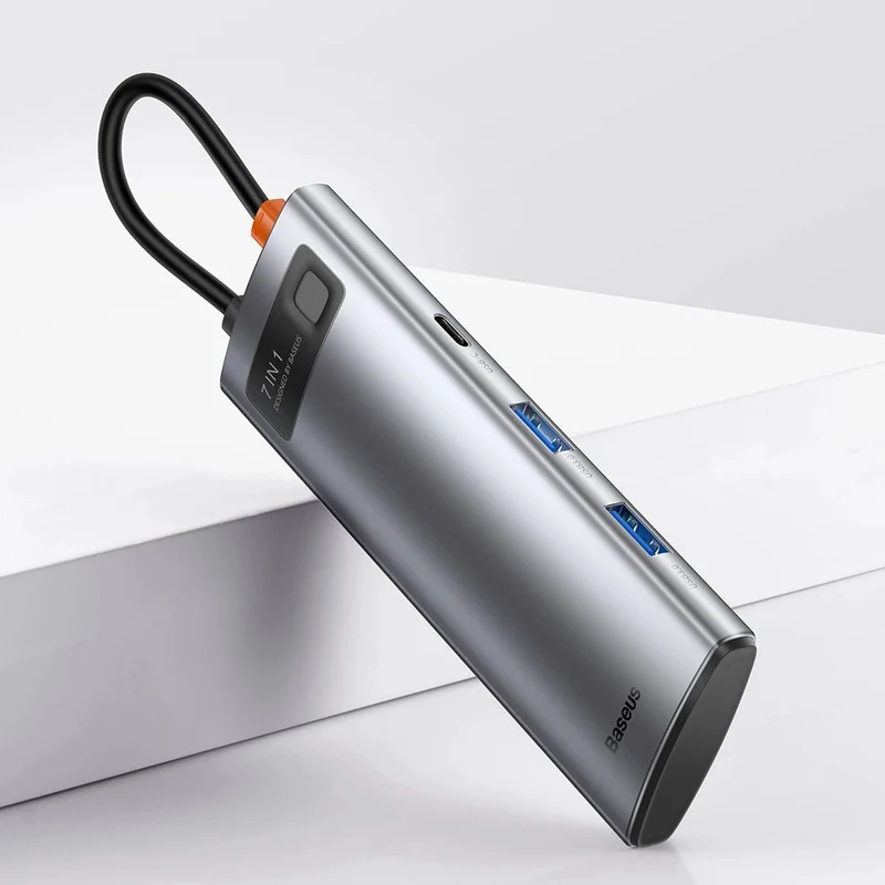 Baseus Metal Gleam Series 7-Port Hub Type-C To Type C + HDMI + 2xUSB 3.0 + PD + SD/TF (Grey) (WKWG020113)
