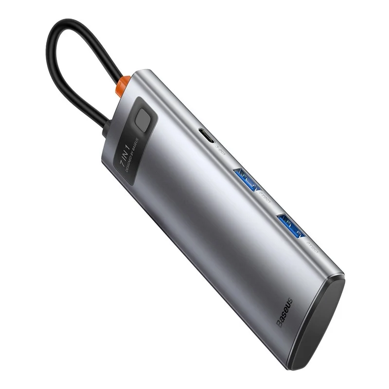 Baseus Metal Gleam Series 7-Port Hub Type-C To Type C + HDMI + 2xUSB 3.0 + PD + SD/TF (Grey) (WKWG020113)