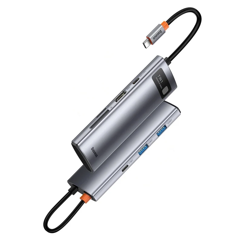 Baseus Metal Gleam Series 7-Port Hub Type-C To Type C + HDMI + 2xUSB 3.0 + PD + SD/TF (Grey) (WKWG020113)