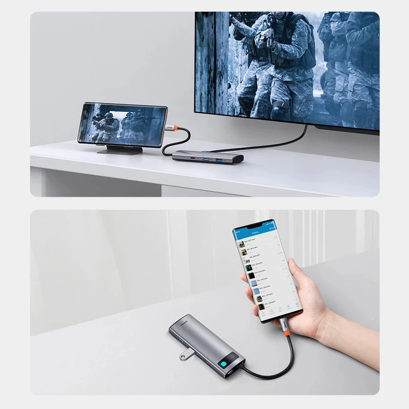 Baseus Metal Gleam Series 7-Port Hub Type-C To Type C + HDMI + 2xUSB 3.0 + PD + SD/TF (Grey) (WKWG020113)