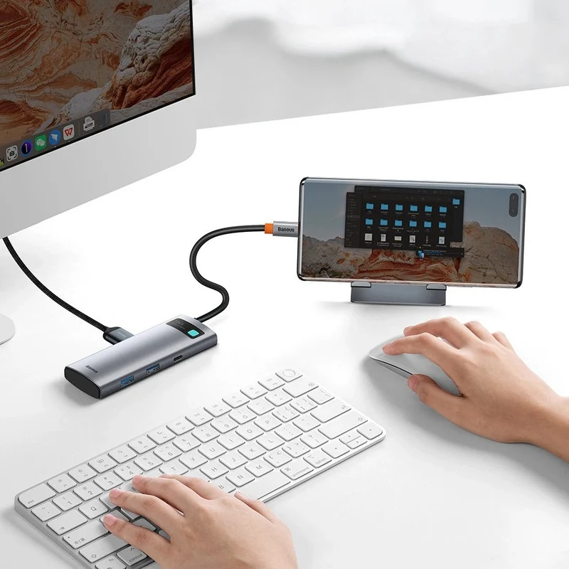 Baseus Metal Gleam Series 7-Port Hub Type-C To Type C + HDMI + 2xUSB 3.0 + PD + SD/TF (Grey) (WKWG020113)