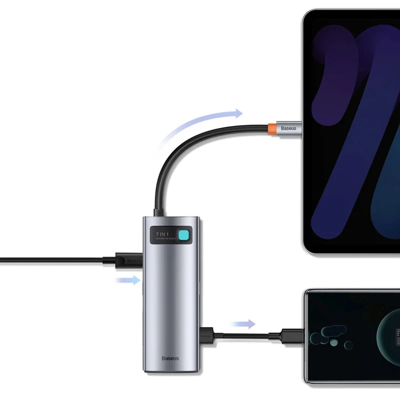 Baseus Metal Gleam Series 7-Port Hub Type-C To Type C + HDMI + 2xUSB 3.0 + PD + SD/TF (Grey) (WKWG020113)