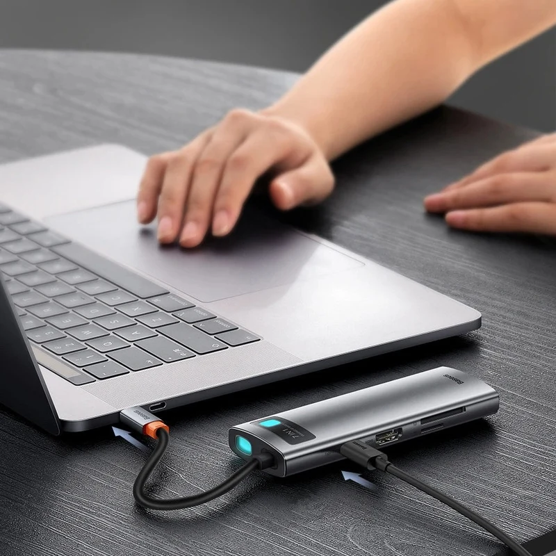 Baseus Metal Gleam Series 7-Port Hub Type-C To Type C + HDMI + 2xUSB 3.0 + PD + SD/TF (Grey) (WKWG020113)