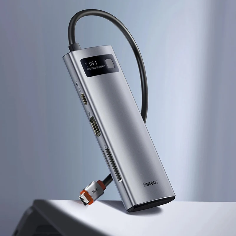 Baseus Metal Gleam Series 7-Port Hub Type-C To Type C + HDMI + 2xUSB 3.0 + PD + SD/TF (Grey) (WKWG020113)